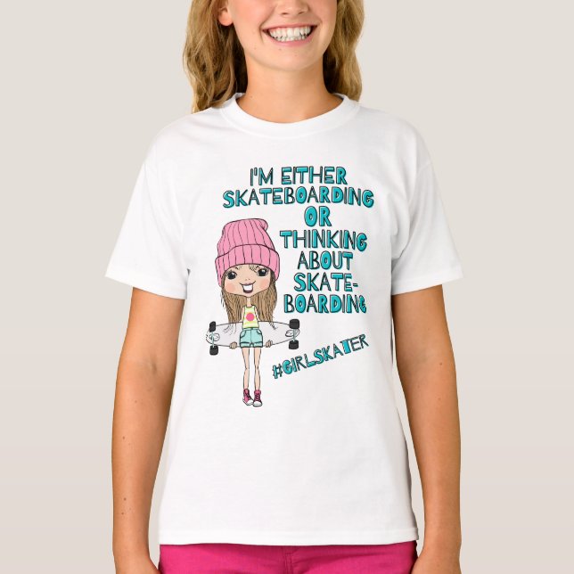T-shirt Filles Amusantes Skateboarder T - Chemise / #GirlS (Devant)