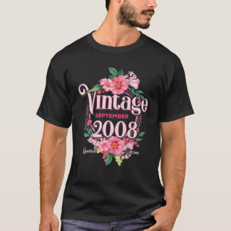 T-shirt Filles Anniversaire Né En Septembre 2008 Fleurs Bd