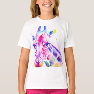 T-shirt Filles au girafe aquarelle violet mignon animal de