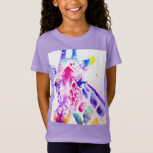 T-Shirt Filles au lavis de girafe Cadeaux lavande violet