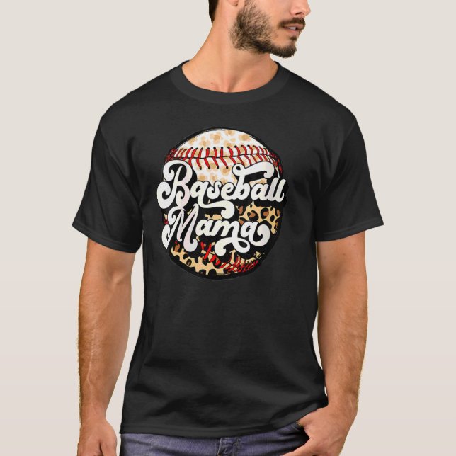 T-shirt Filles Baseball Mama Leopard Baseball Maman Mère (Devant)