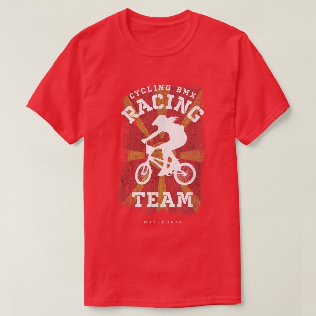 T-shirt Filles BMX Vélo Macédoine Drapeau Vélo vélo Raci (Design devant)