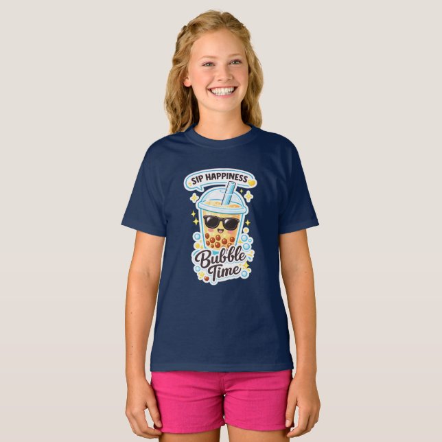 T-shirt Filles Bubble Tea Mignon Design Boba (Devant entier)