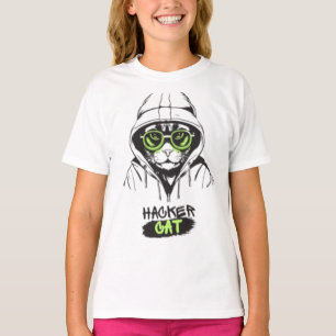 T-Shirt Filles Chat Hacker Cyberpunk Technologie K