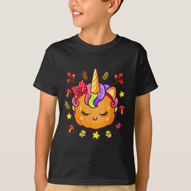 T-shirt Filles Citrouille mignonne Citrouille Unicorne Aut (Devant)