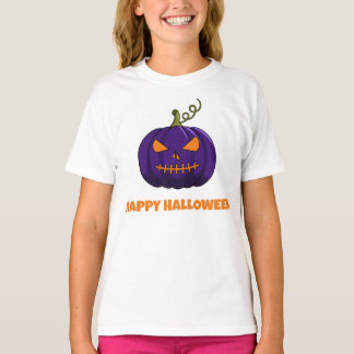 T-shirt Filles Citrouille Violette Joyeux Hallowee