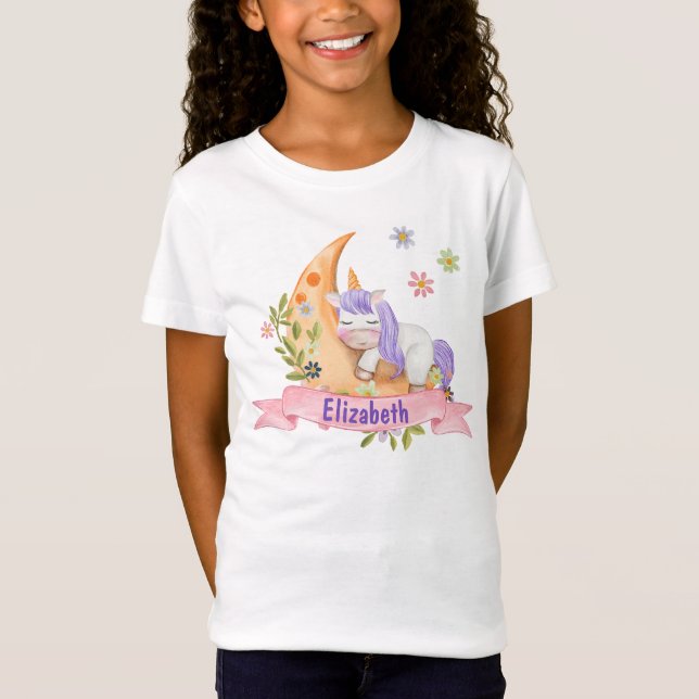 T-Shirt Filles Cute Unicorn Fleurs Nom personnalisé Enfant (Devant)
