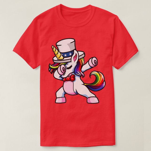 T-shirt Filles Dabbing American Unicorn Patriotic Quatrièm (Design devant)