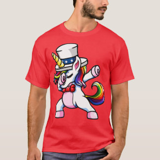 T-shirt Filles Dabbing American Unicorn Patriotic Quatrièm