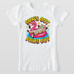 T-Shirt Filles de chat d'été Soleil dehors Pattes dehors F