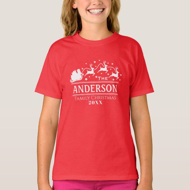 T-shirt Filles de Noël Nom de famille personnalisé Fêtes (Devant)
