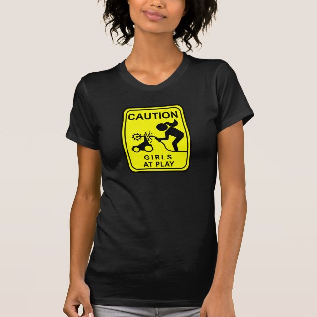 T-shirt Filles de précaution au jeu (Devant)