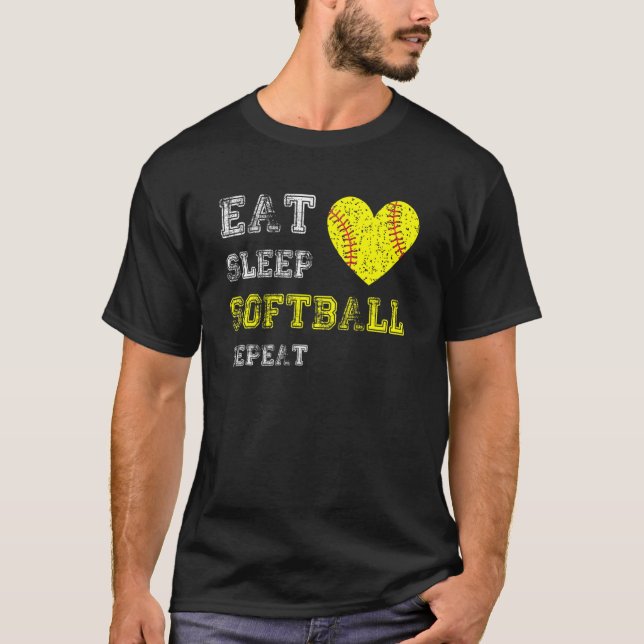 T-shirt Filles de softball  Manger Dormir Softball Répéter (Devant)