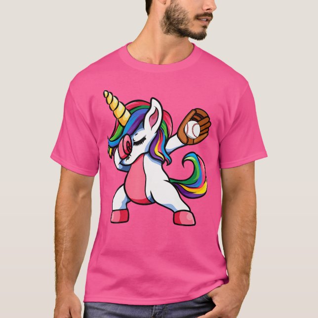 T-shirt Filles Drôle Dabbing Baseball Unicorn Vêtements Je (Devant)