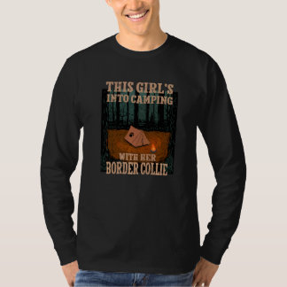 T-shirt Filles en camping avec son chien border collie