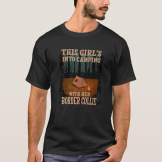 T-shirt Filles en camping avec son chien border collie