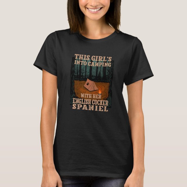 T-shirt Filles en camping avec son cocker spaniel anglais (Devant)
