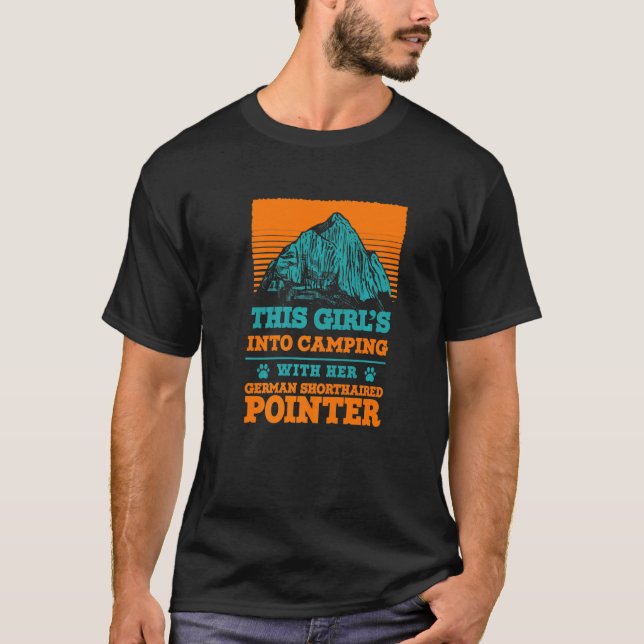 T-shirt Filles en camping avec son pointer allemand à poil (Devant)