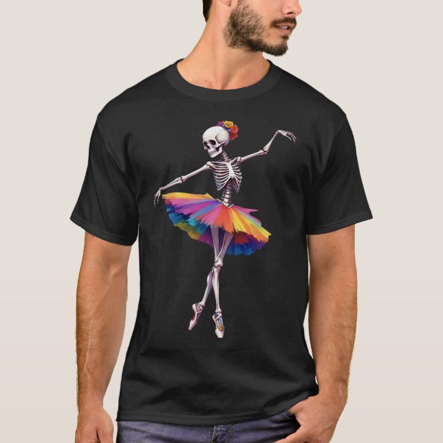 T-shirt Filles Femmes Halloween Danser Skeleton Rainbow Ll (Devant)