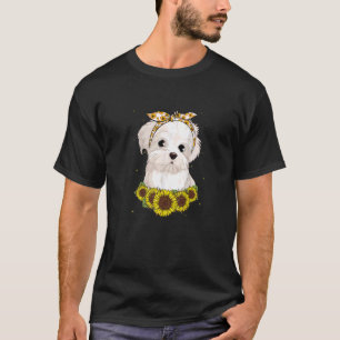 T-shirt Filles Femmes Maman Maltese Chien Tournesol Chien