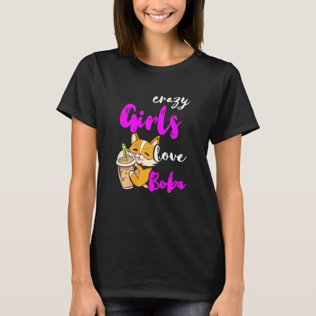 T-shirt Filles folles Aimer Boba Tea Cute Corgi Chien Bubb (Devant)