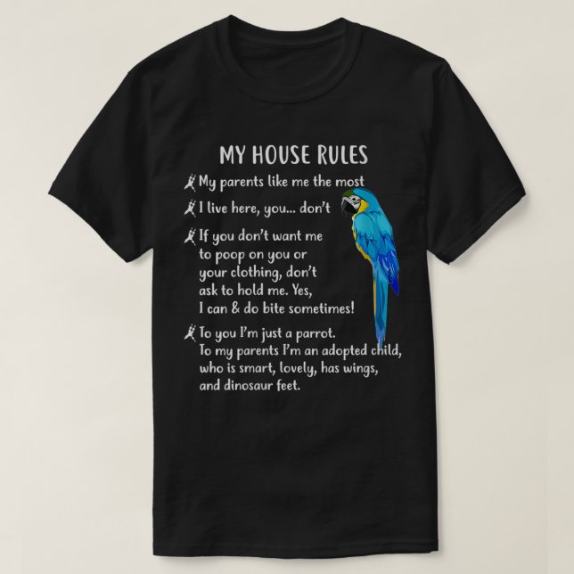T-shirt Filles Funny Bleu et Or Macaw Ma maison Règles M (Design devant)