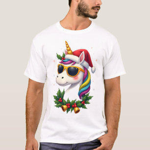 T-shirt Filles Garçons Licorne de Noël Xmas Santa Mignon E