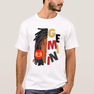 T-shirt Filles Gemini Fille Afro Locs Fille Zodiac Signes 