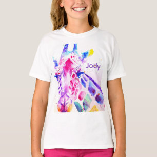 T-shirt Filles girafe aquarelle violet mignon animal de zo