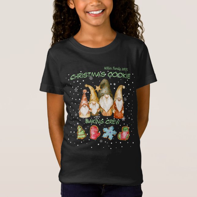 T-Shirt Filles Gnome Noël Cookie Famille Baking Crew (Devant)
