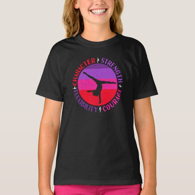 T-shirt Filles Gymnastique Caractère Force Courage (Devant)