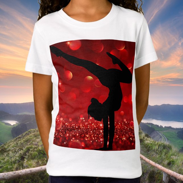T-Shirt Filles Gymnastique Poignée Red Shimmer (Girls Gymnastics T-Shirt)
