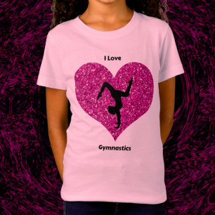 T-Shirt Filles I Love Gymnastique Parties scintillant Coeu