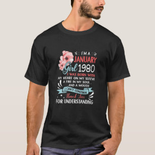 T-shirt Filles Janvier Filles 1980 Cadeau Anniversaire 42