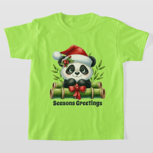 T-shirt filles Joyeuses Fêtes panda ours ajouter un texte (Poser)