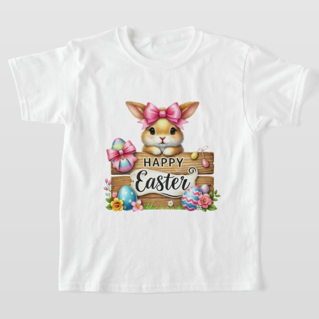 T-shirt Filles lapin de Pâques amusantes et heureuses  (Poser)