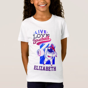 T-Shirt Filles Live Love BASEBALL ASTRONAUT âge et nom