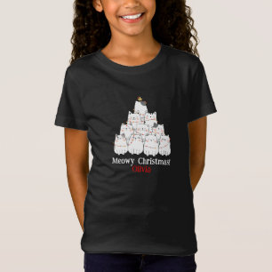 T-Shirt Filles Meowy Chemise de Noël Arbre de chat - Nom p