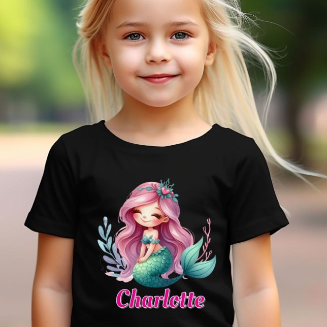 T-shirt Filles Mermaid nom personnalisé noir (Créateur téléchargé)