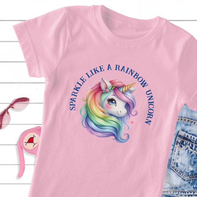 T-Shirt Filles mignonne Arc-en-ciel Unicorne personnalisée (Créateur téléchargé)