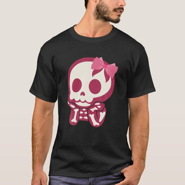 T-shirt Filles mignonne Crâne Xray Cravate de cou rose Squ (Devant)