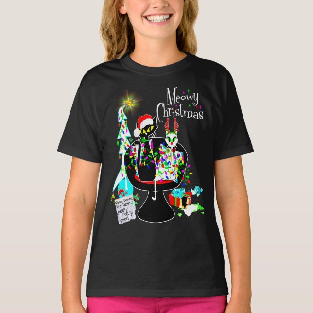 T-shirt Filles mignonnes Chat atomique Meowy Noël (Devant)