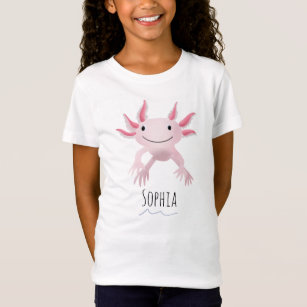T-Shirt Filles mignonnes et moderne rose Axolotl et nom En