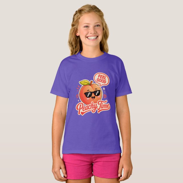 T-shirt Filles Mignonnes Temps Pêche (Devant entier)