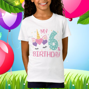 T-Shirt filles mignonnes unicorne 6e anniversaire