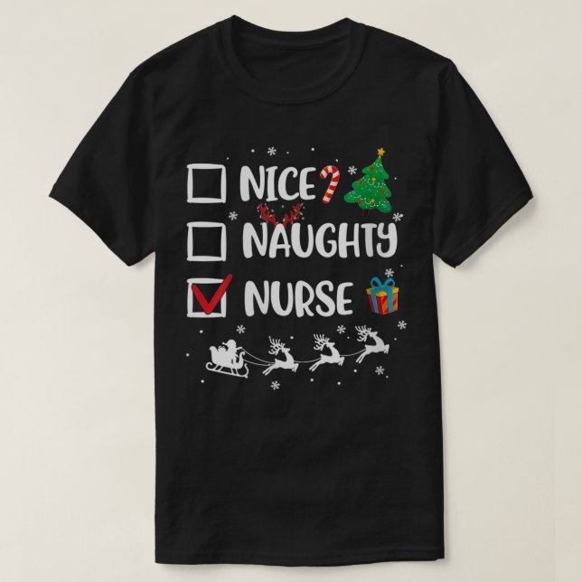 T-shirt Filles Naughty Nice Infirmière Noël Drôle Père Noë (Design devant)