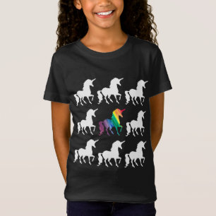 T-Shirt Filles noires et blanches d'arc-en-ciel unique de