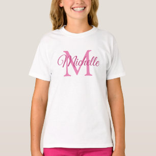 T-shirt Filles Nom Monogrammé Modèle Blanc Et Rose