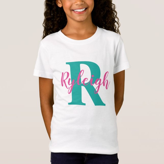 T-Shirt Filles Nom personnalisé avec monogramme initial (Devant)