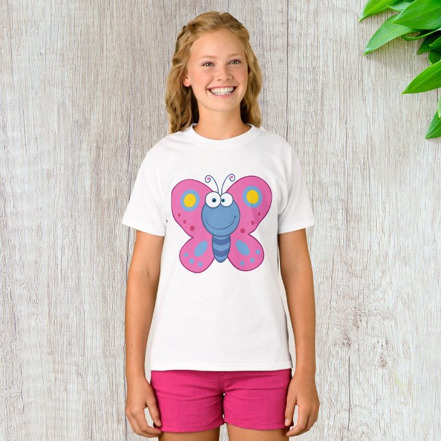 T-shirt filles papillon rose souriant (Créateur téléchargé)